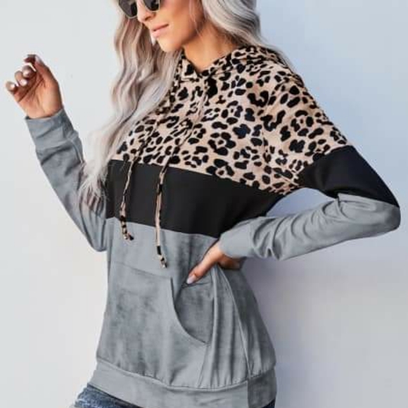 Gray Leopard Tie Dye Colorblock Hoodie - Picture 4 of 4